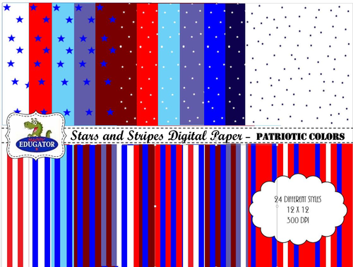 Patriotic Digital Paper - Stars and Stripes - Great for July 4th