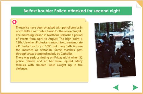 Listening Comprehension - Prepositions - Riots in Belfast