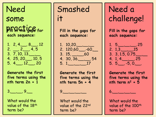 Sequences differentiated worksheet