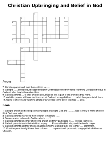 Christian Upbringing and Belief in God Crossword 