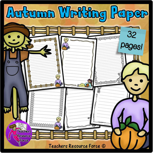 Autumn Themed Writing Paper: wide and tight lines, colour and black line