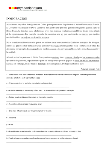 AQA A2 SPANISH - IMMIGRATION