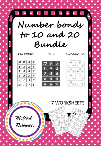 Number bonds to 10 and 20 games and worksheet bundle