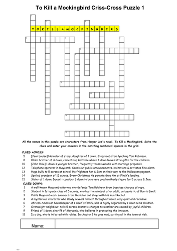 TO KILL A MOCKINGBIRD CHARACTER PUZZLES