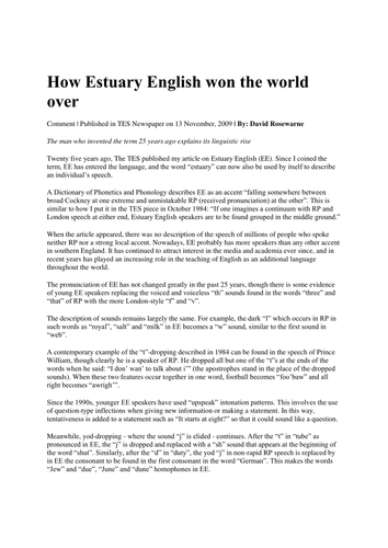 Language Diversity: Estuary English