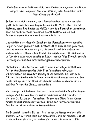 AS German GERM1 Essay - Fernsehen - Vorteile und Nachteile