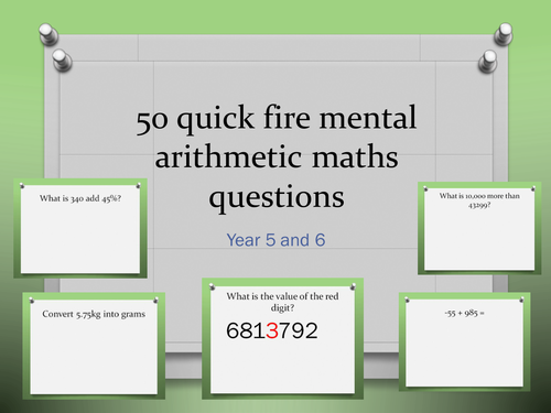 50 x mental arithmetic maths challenges