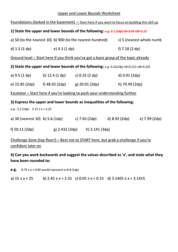 Upper And Lower Bounds For New Spec Differentiated Answers Teaching Resources