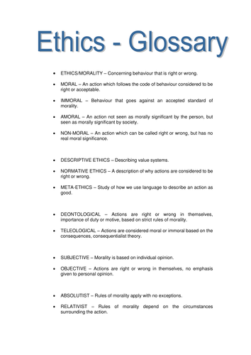 Glossary for Religious Philosophy and Ethics