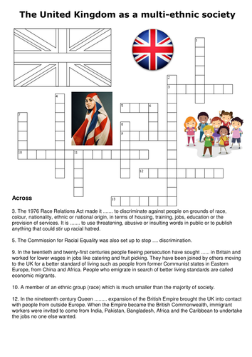 The United Kingdom as a multi ethnic society crossword Teaching Resources