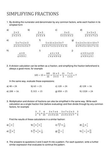 Simplifying fractions by cancelling common factors