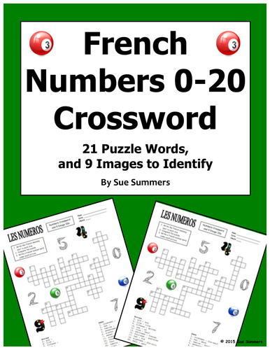 French Numbers Zero to Twenty Crossword Puzzle and Image IDs Worksheet