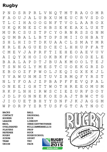 Rugby Football Word Search