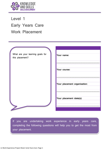 Level 1 Work Experience Project: Early Years Care
