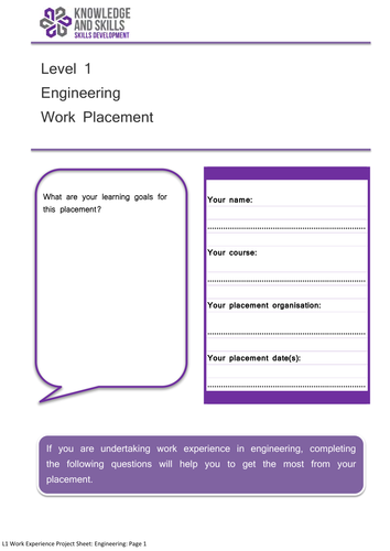Level 1 Work Experience Project: Engineering