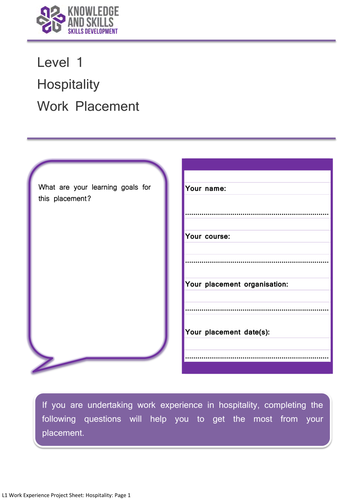 Level 1 Work Experience Project: Hospitality