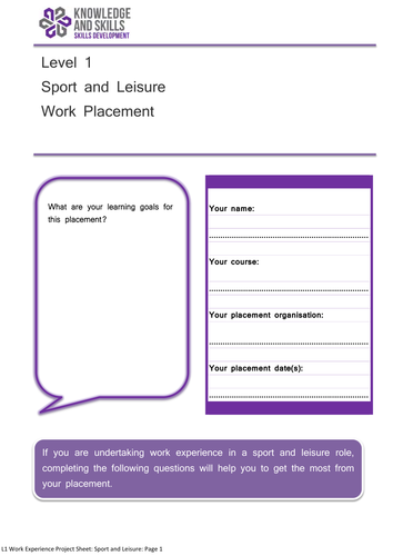 Level 1 Work Experience Project: Sport and Leisure 