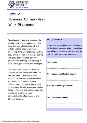 Level 2 Work Experience Project: Business Administration