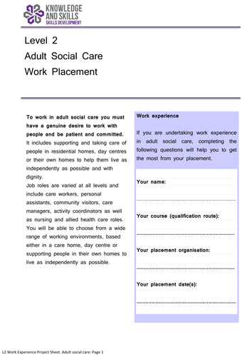 Level 2 Work Experience Project: Adult Social Care