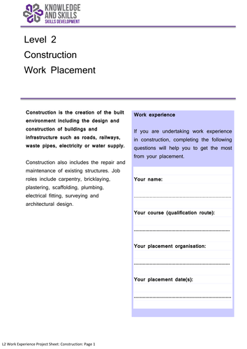 Level 2 Work Experience Project: Construction | Teaching Resources