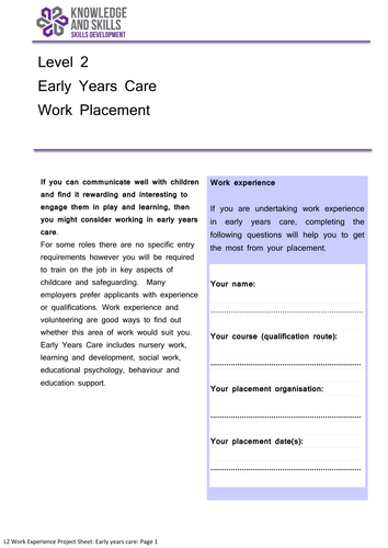 Level 2 Work Experience Project: Early Years Care