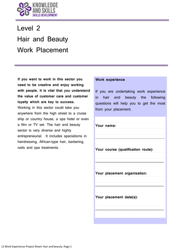 level 2 work experience project hair and beauty teaching resources