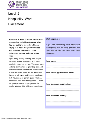 Level 2 Work Experience Project: Hospitality