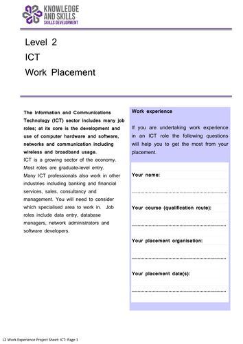 Level 2 Work Experience Project: Information and Communications Technology (ICT)