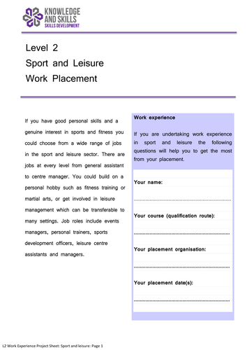Level 2 Work Experience Project: Sport and Leisure