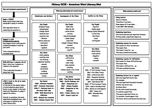 American West GCSE Edexcel Literacy Mat