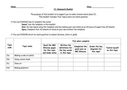 C1 OCR Gateway Homework Booklet