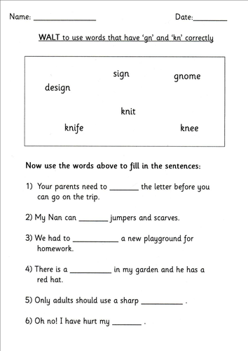 blank senses 5 worksheet by (Phase Teaching FunkyPhonics gn/kn Alternative)   5