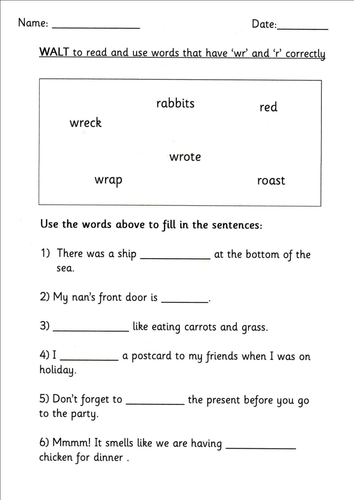 wr or r worksheet (Phase 5 Alternative)