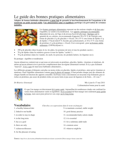 La santé: Une bonne alimentation