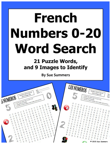 French Numbers 0 - 20 Word Search and Image IDs Worksheet