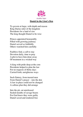 Daniel in the lions den poem