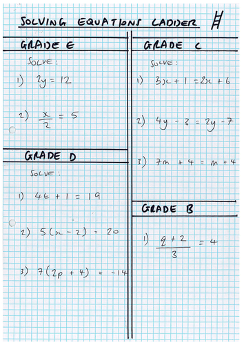 KS4 Solving Equations Graded Ladder