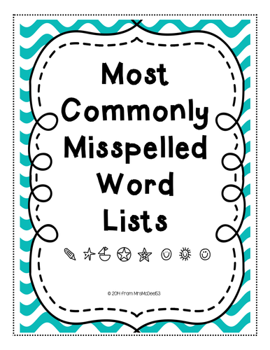 Commonly Misspelled Word Lists ALL GRADES Teaching Resources