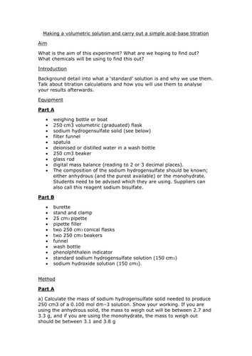 AQA AS (Year 1) Chemistry - Required Practical 1 Template