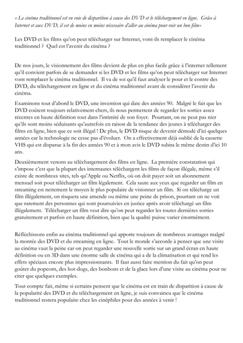 AS FRENCH - FREN1 L'avenir du cinéma MODEL ESSAY