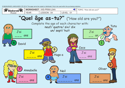 FRENCH - Y3/4-ABOUT YOU: How old are you?/ Quel âge as-tu? / Revision: Comment tu t'appelles?