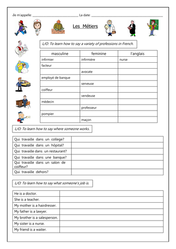 FRENCH - Jobs - Les Métiers - Worksheets