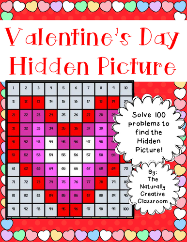 Valentine's Day Hundred Chart Hidden Picture