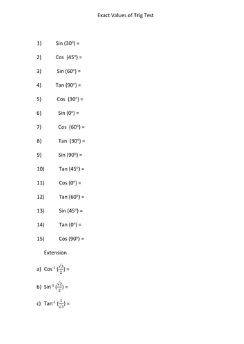 Exact Value of Trig in degrees (for new GCSE) by Leanne_u - Teaching