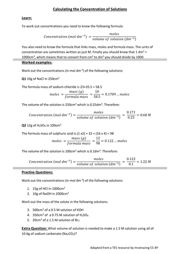 Chemistry: Concentrations of Solutions