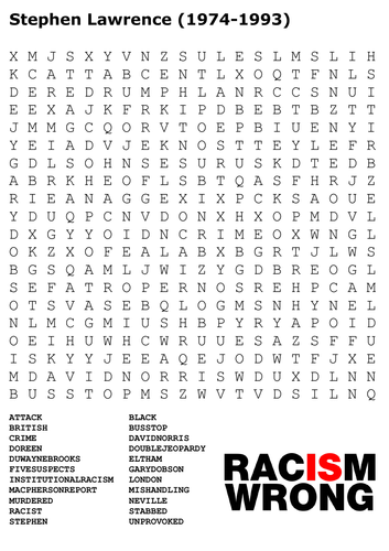 Stephen Lawrence Word Search