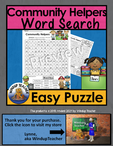 Community Helpers Word Search * Easy | Teaching Resources