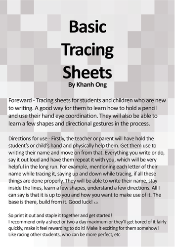 Basic Tracing Worksheets - V.1 (FREE) A4 Sized
