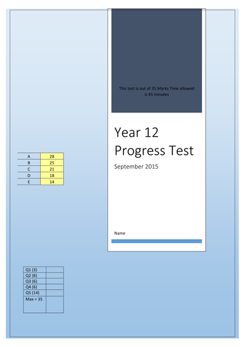 Year 12 Progress Test and Mark Scheme
