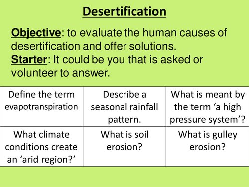 Human processes that contribute to the desertification problem.